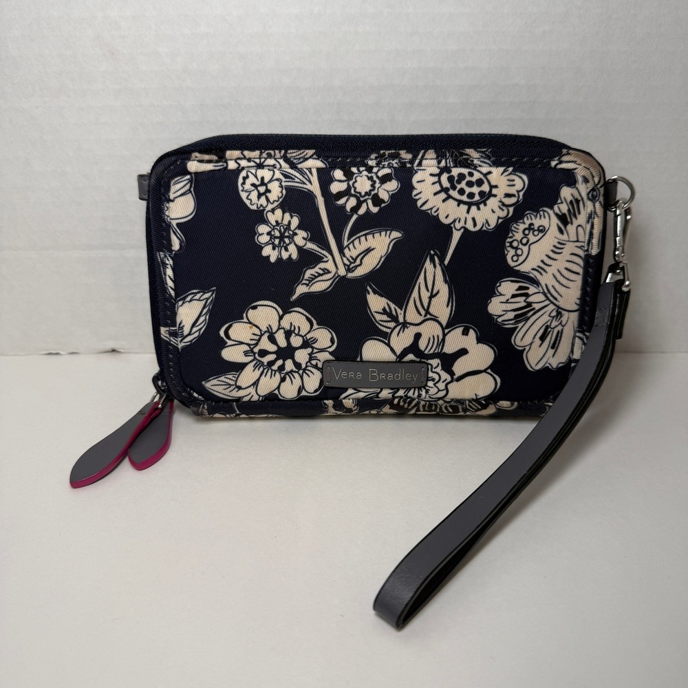 Vera Bradley Midnight Floral RFID All In One Wristlet Wallet Zip Around Clutch